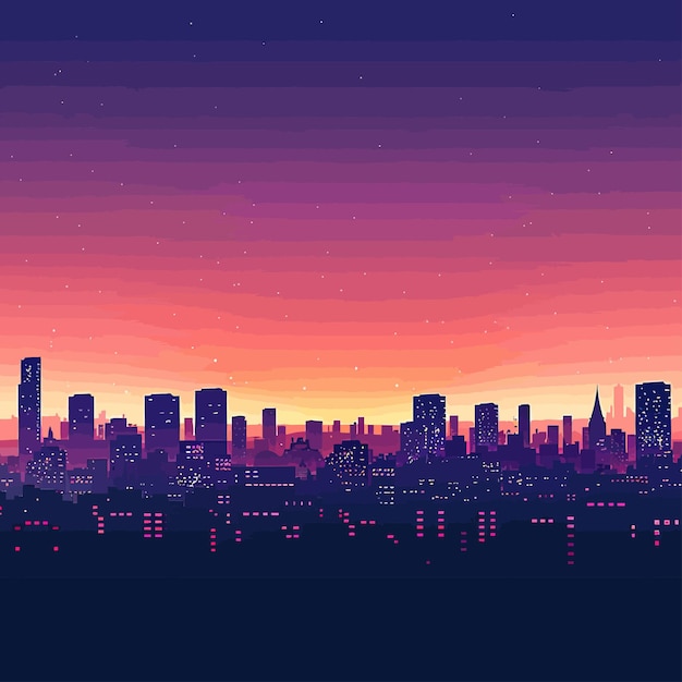 Vector a picture of a city with a purple sky and a cityscape