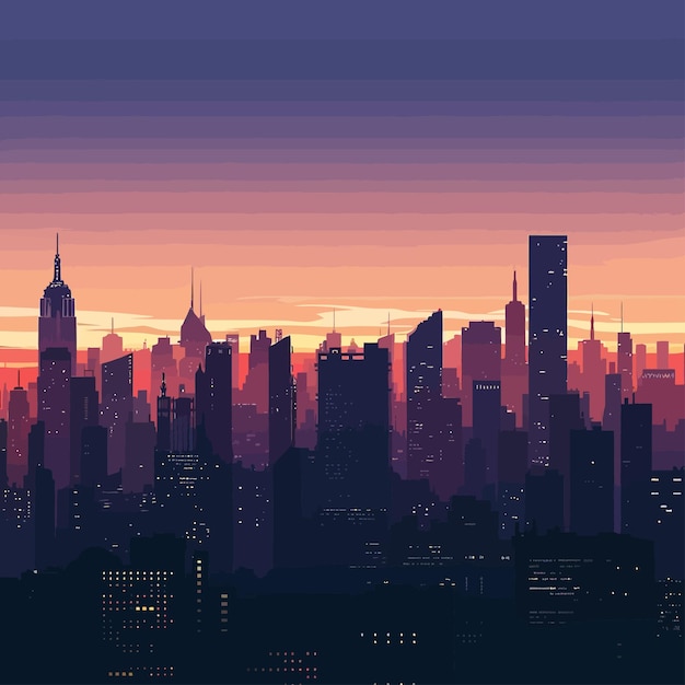 a picture of a city with a sunset in the background