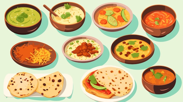 Vector a picture of different foods including tortillas rice and tortillas