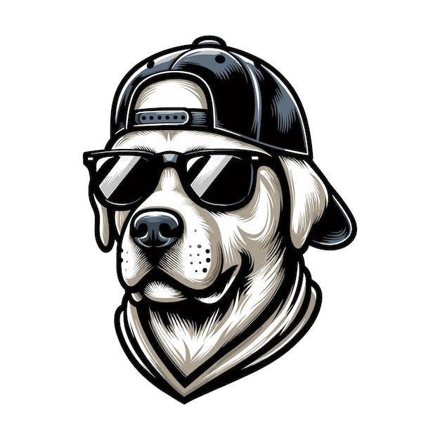 a picture of a dog wearing a hat and sunglasses Summer dog cartoon vector illustration