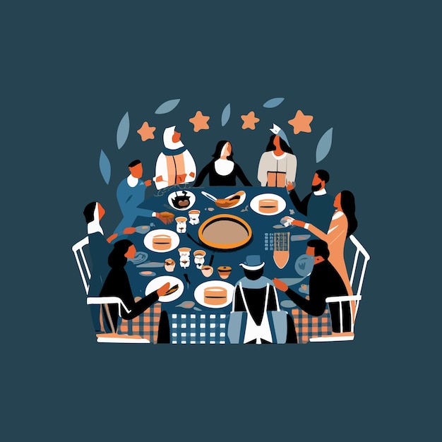 Vector a picture of a family dinner with a blue background