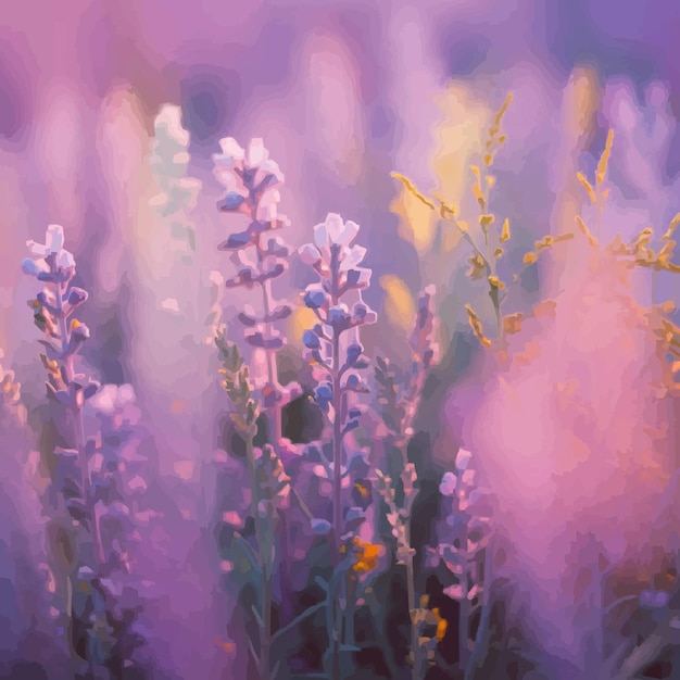 a picture of a field of purple flowers with a butterfly in the middle