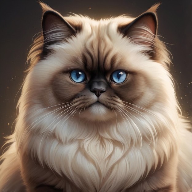 a picture of a fluffy cat with blue eyes