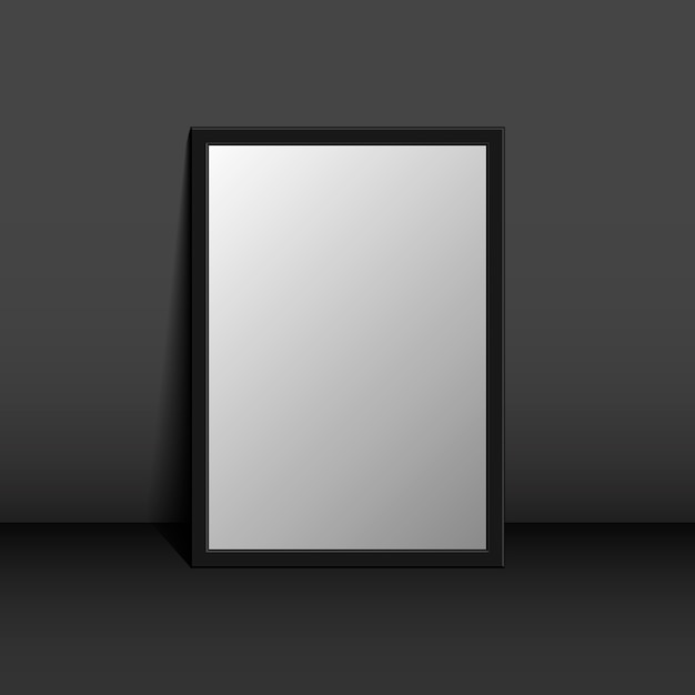 Vector picture frame on a black wall 3d background design for your content