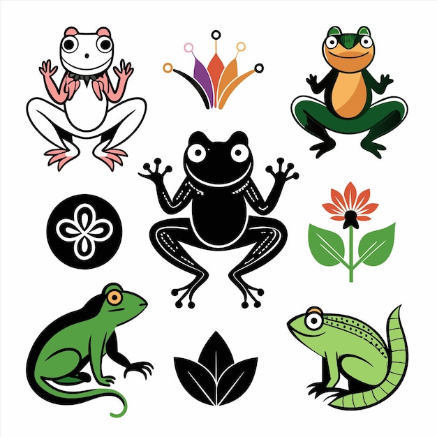 Vector a picture of frogs and frog with a flower on the top