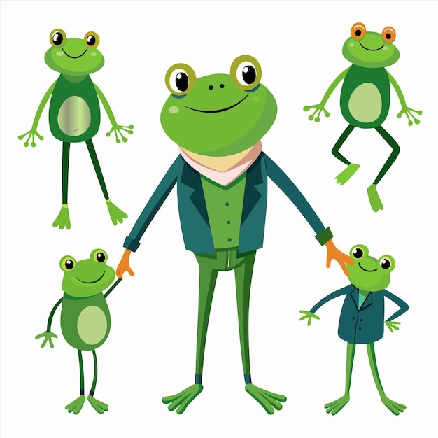 a picture of frogs with a man in a suit and a suit with a shirt that says frog and frog