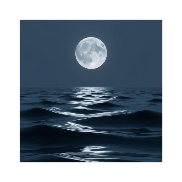 Vector a picture of a full moon and the ocean with the moon in the background