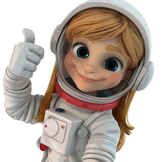 a picture of a girl in a space suit with the thumb up