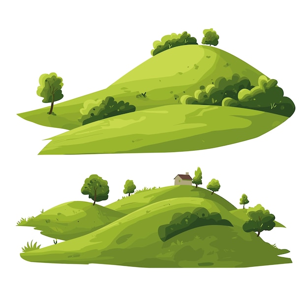 Vector a picture of a green hill with trees and bushes