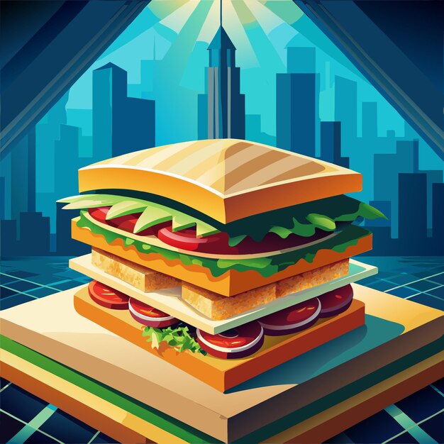 Vector a picture of a hamburger with a city in the background