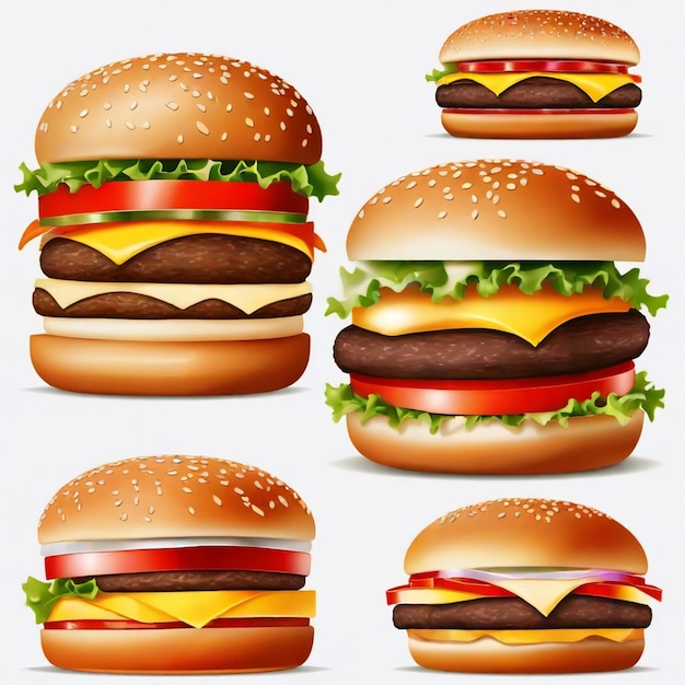 Vector a picture of hamburgers with different images including one that says burgers