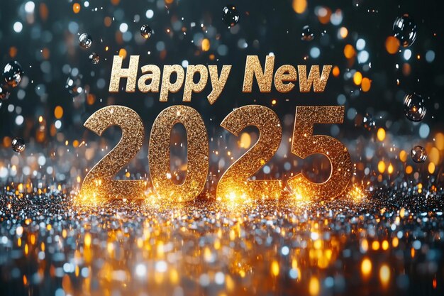 Vector a picture of a happy new year with a gold glitter background