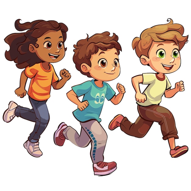 a picture of kids running with one wearing a shirt that says quot im running quot