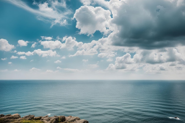 Vector a picture of a lake with a large body of water and a cloudy sky