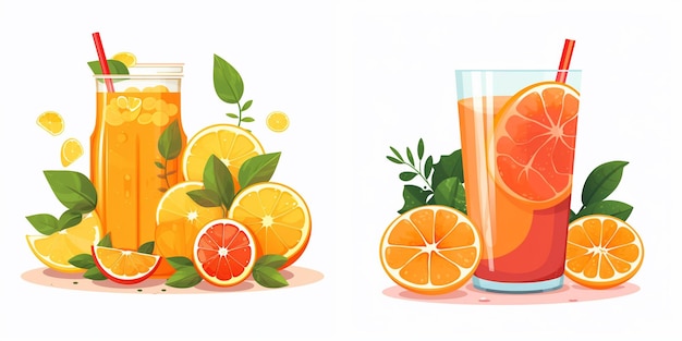 a picture of oranges and a glass of juice