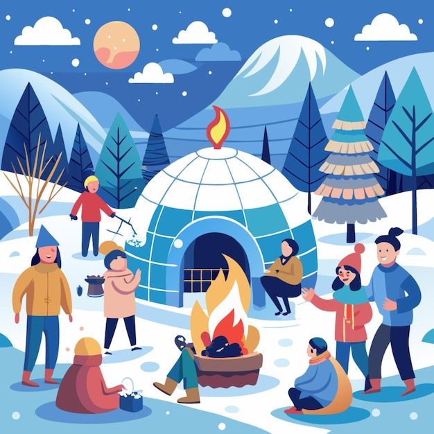 a picture of people in a snowy forest with a blue tent and the words  the earth  on it