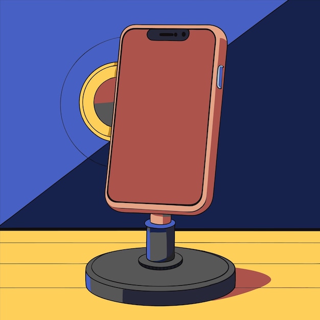 Vector a picture of a phone on a stand with a blue background