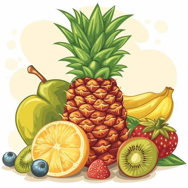 a picture of a pineapple and some fruits