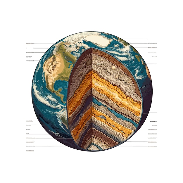 Vector a picture of a planet with a line of the earth crosssection and layer of earth