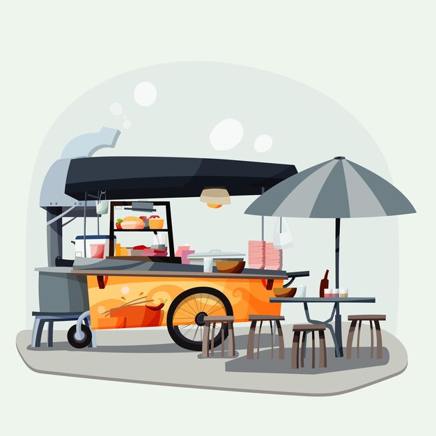 Vector a picture of a restaurant with a table and a umbrella