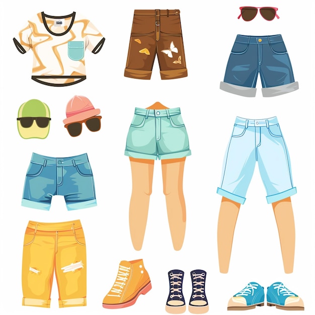 Vector a picture of shorts with a pair of shorts and a hat