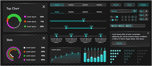 The picture shows a modern interface for a website or mobile application Design elements include buttons icons and components