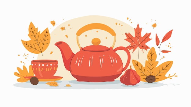 Vector a picture of a teapot and a teapot with autumn leaves