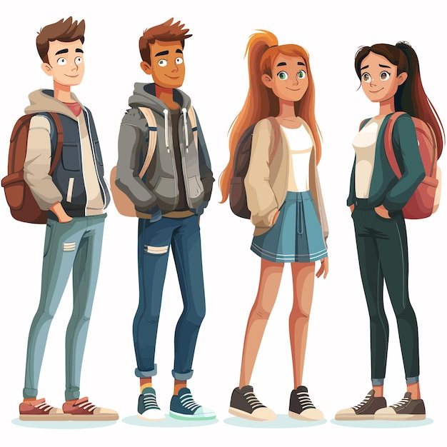 Vector a picture of three people with backpacks and one has a girl on the back