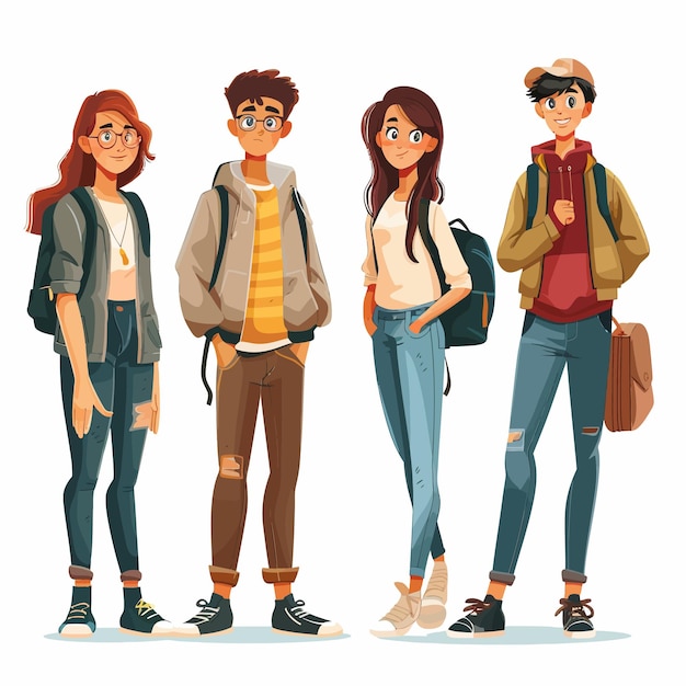 Vector a picture of three people with glasses and a backpack