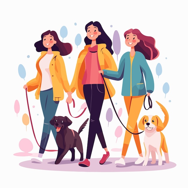 Vector a picture of three women with dogs and a dog