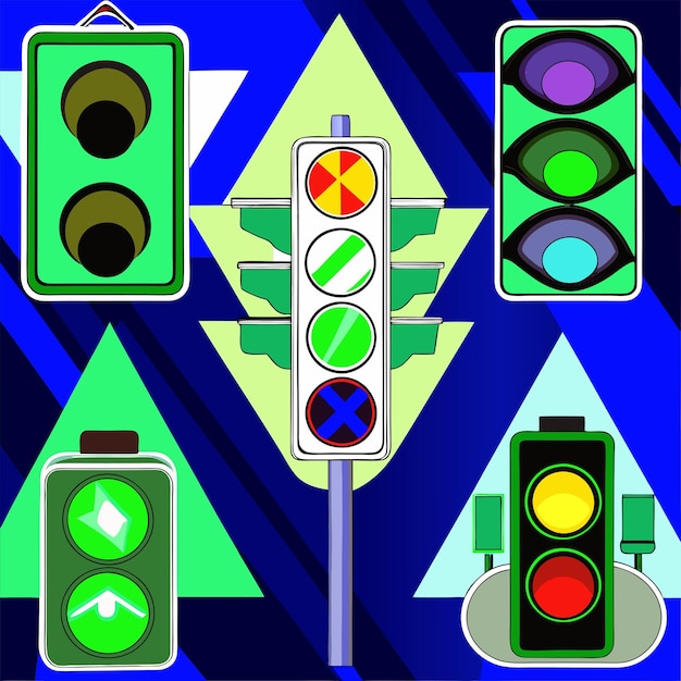 a picture of traffic lights with a green triangle in the middle