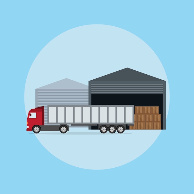 Vector picture of a truck in front of the warehouse,  style illustration