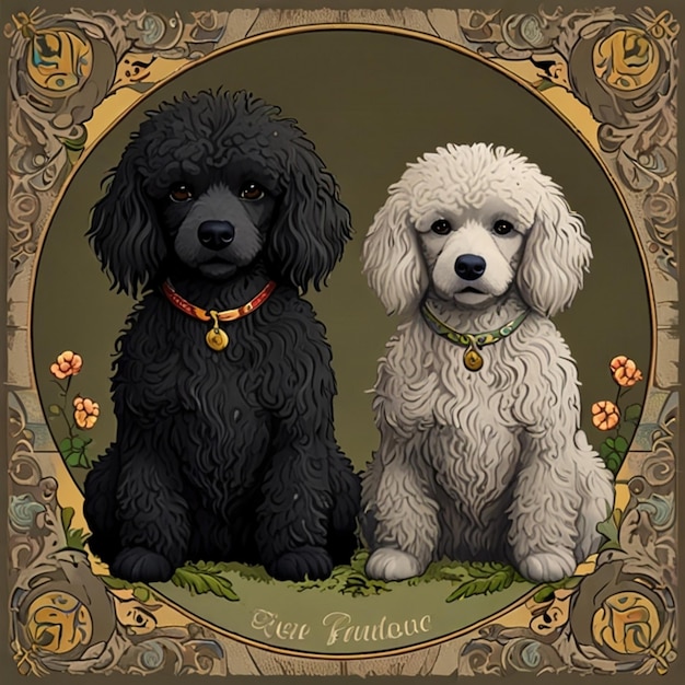 Vector a picture of two dogs with a frame that says  poodle