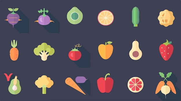 Vector a picture of vegetables and fruits with a black background