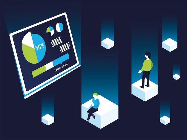 Pie chart infographic and men design, Data information and analytics theme illustration