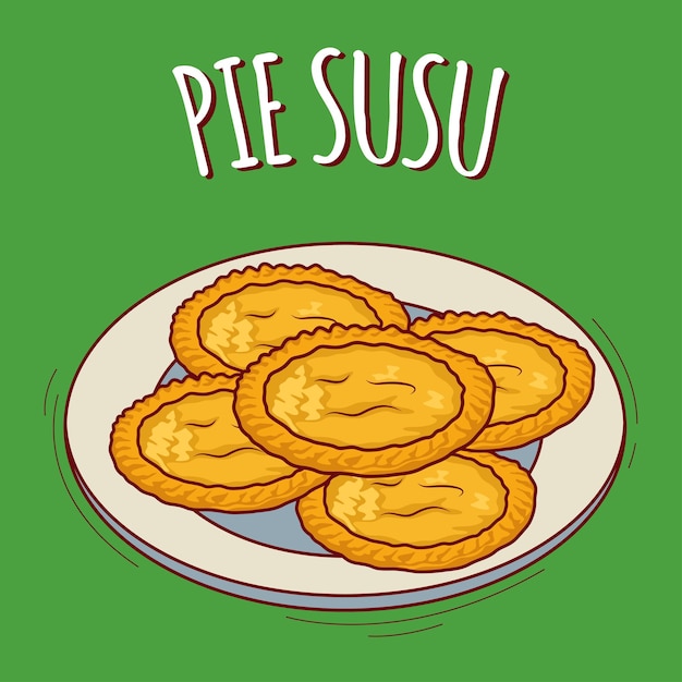 Pie susu illustration Indonesian food with cartoon style