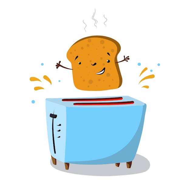 Piece of bread in toaster vector clipart good morning food illustration