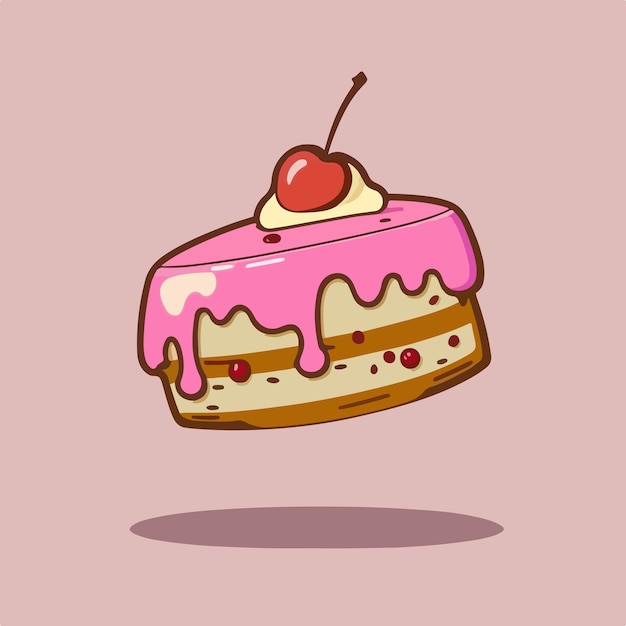 Piece of cake with pink cream and cherry