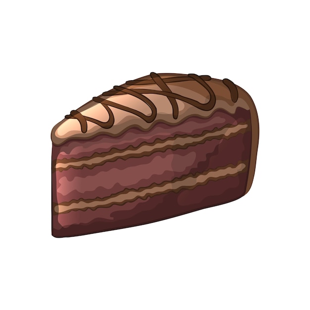 piece of chocolate cake. Sweet pastry. Cartoon icon. Isolated object on a white background