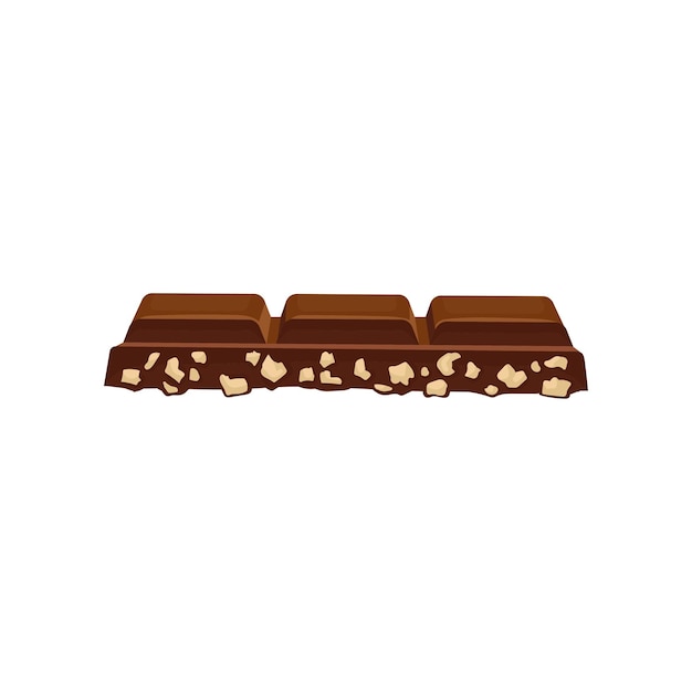 Piece of dark chocolate with nuts delicious dessert vector Illustration on a white background