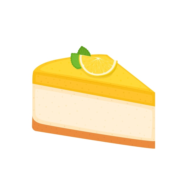 Piece of lemon cheesecake Lemon pie isolated on white background vector illustration