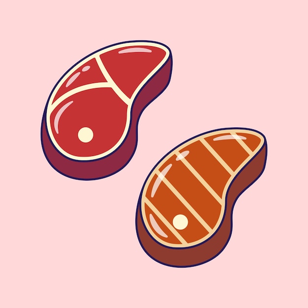 A Piece of Raw and Grilled Meat Flat  Illustration Isolated