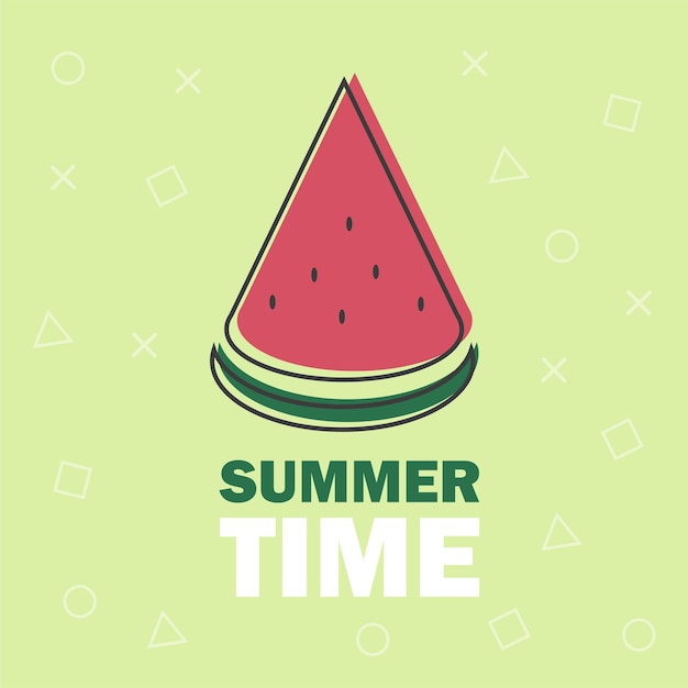 Piece of watermelon vector line icon isolated on green background for infographic, website or app - summer time text