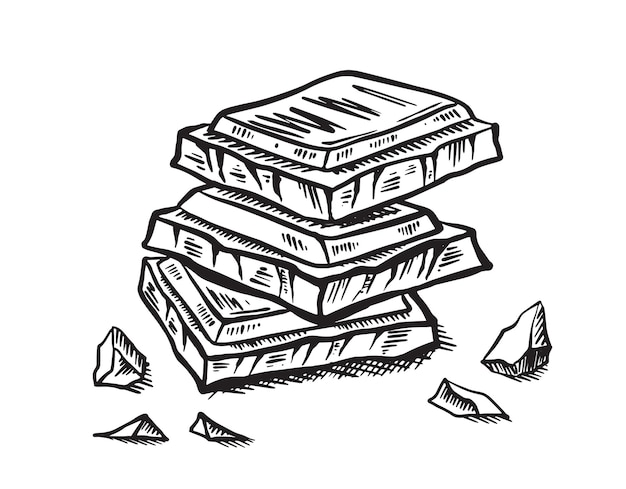 Pieces of black and white chocolate, hand drawn illustrations.