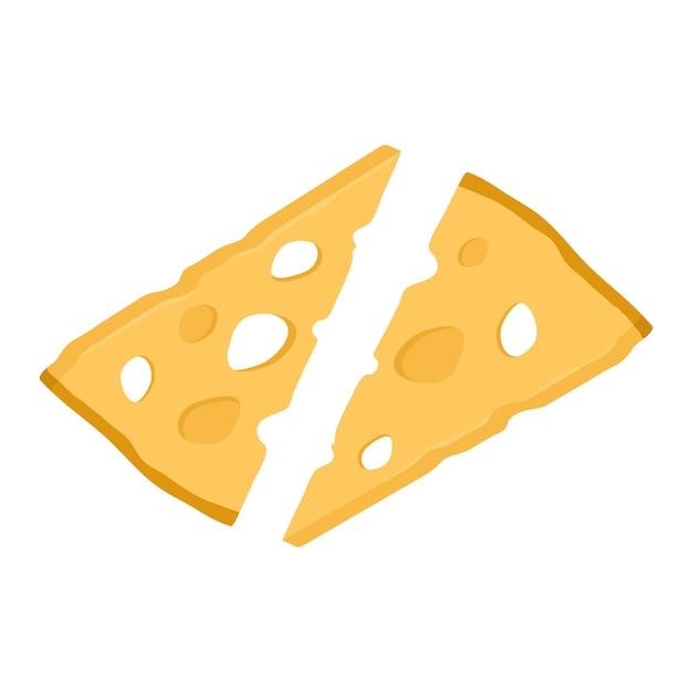 Pieces of holland cheese with holes Slices of tasty cheese in triangular shape isolated on white background Healthy organic food Vector cartoon illustration