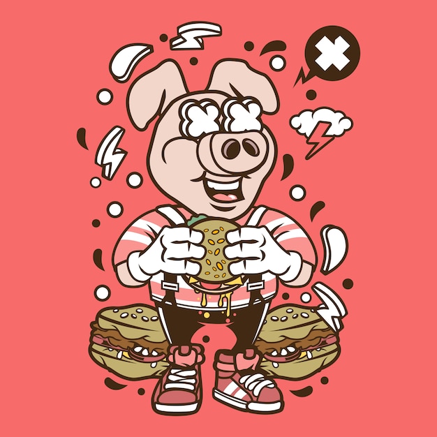 Vector pig burger cartoon