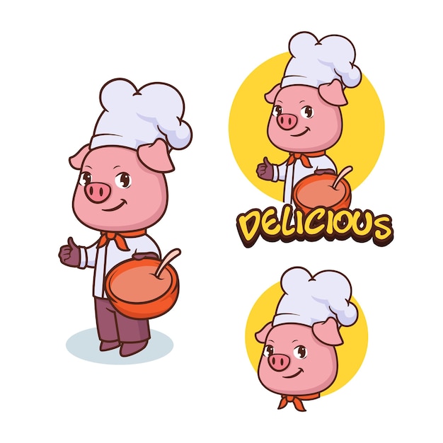 Pig chef mascot, logo concept design