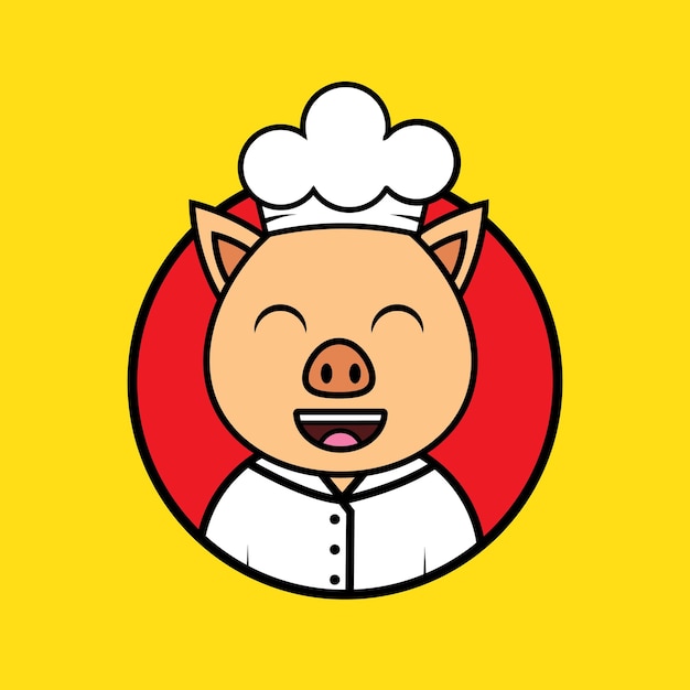 Pig chef with circle behind vector logo