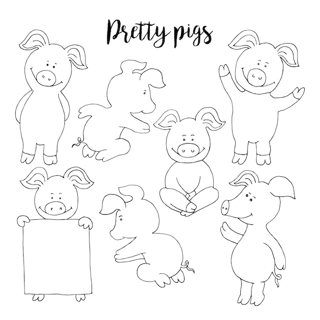 Pig collection set Set banner happy new year greeting card Cut