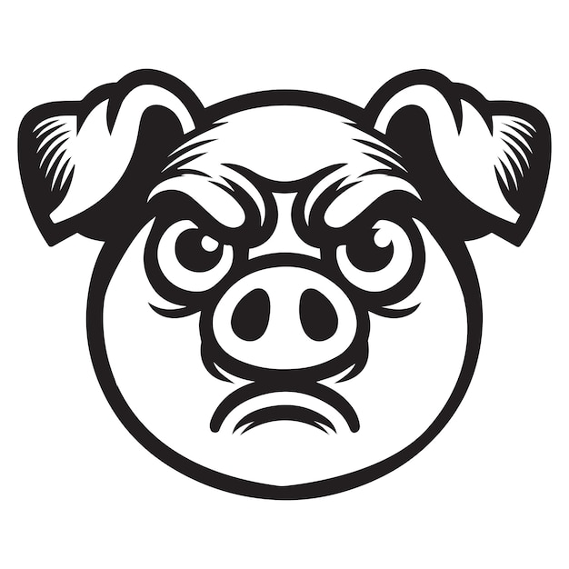 Pig Face logo Concept Pig Head Outline Design Sus Vector illustration in black and white